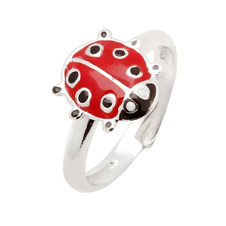 Δαχτυλίδι, ασημένιο, παιδικό, πασχαλίτσα, με σμάλτο & λευκό επιπλατίνωμα, free size, woofie, 0430591701,