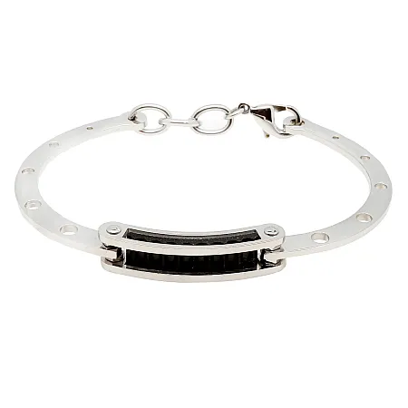 TRIBUTE, Ανδρική Χειροπέδα από Ανοξείδωτο Ατσάλι, & ανθρακόνημα, 7 εκατοστά εσωτερική διάμετρος