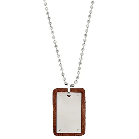 Κολιέ με ταυτότητα για χάραξη από δέρμα  & ανοξείδωτο ατσάλι,unisex, 80cm, TRIBUTE