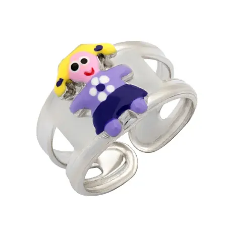 Δαχτυλίδι, παιδικό, για κορίτσια, ασημένιο, με  κοριτσάκι από σμάλτο &  άσπρο επιπλατίνωμα, free size, woofie, 0430543001,