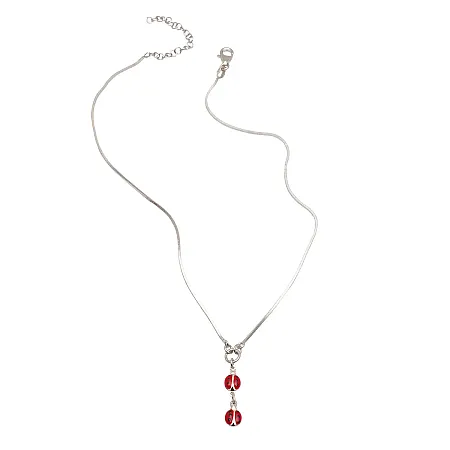 woofie,Ασημένιο, παιδικό κολιέ για κορίτσια, με σμάλτο, άσπρο επιπλατίνωμα & πασχαλίτσες