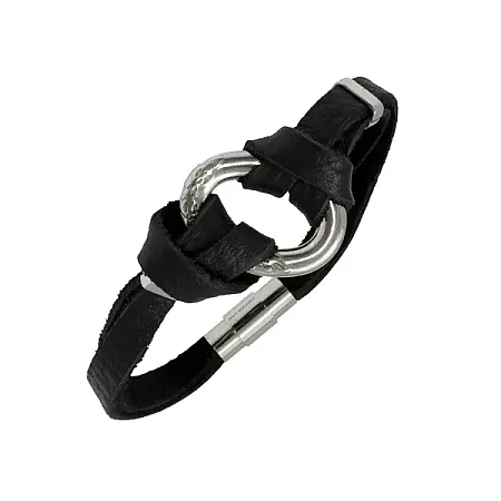 TRIBUTE, Unisex Βραχιόλι από ανοξείδωτο ατσάλι & μαύρο δέρμα