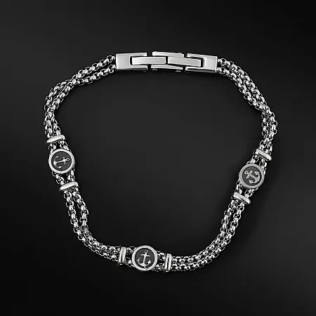 TRIBUTE, αντρικό, βραχιόλι, από, ανοξείδωτο, ατσάλι με άγκυρα, διπλή αντικέ αλυσίδα