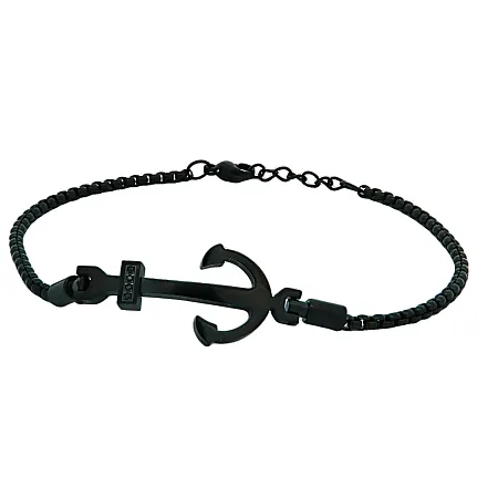 Ανδρικό βραχιόλι με άγκυρα, ζιργκόν, μαύρο ρόδιο & ανοξείδωτο ατσάλι, 21+2 εκατοστά ,TRIBUTE, 0230426201
