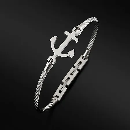 TRIBUTE, αντρικό, βραχιόλι, χειροπέδα από ανοξείδωτο ατσάλι με άγκυρα, 6,8 εκατοστά εσωτερική διάμετρο με δυνατότητα να μικρύνει,