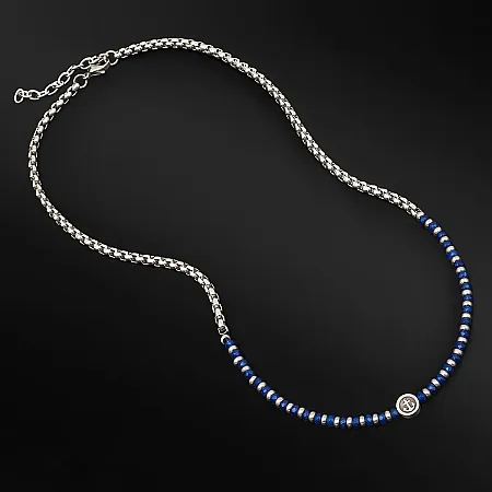 TRIBUTE, αντρικό, κολιέ, από, ανοξείδωτο, ατσάλι με άγκυρα, λάπις, λάζουλι, άσπρο, επιπλατίνωμα,