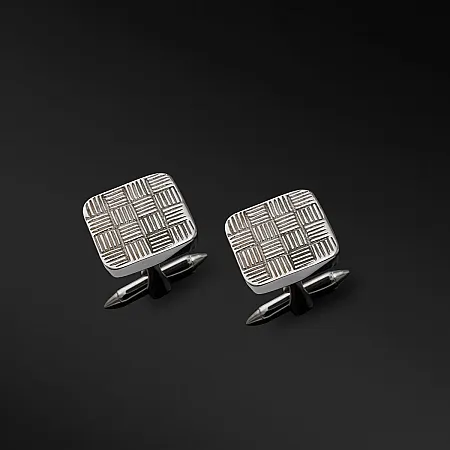 TRIBUTE, 925, ασημένια, αντρικά, μανικετόκουμπα, τετράγωνα με άσπρο,επιπλατίνωμα,