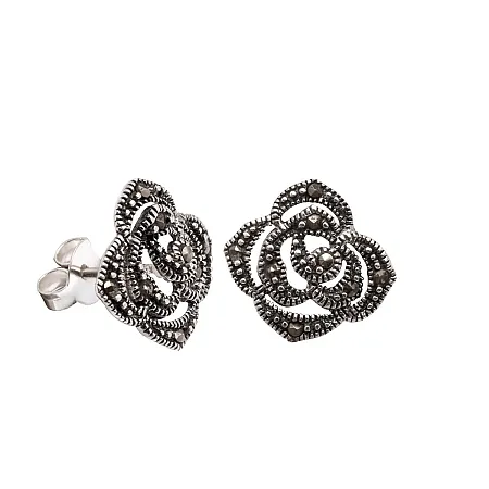 silverline, ασημένια σκουλαρίκια με λουλούδι & μαρκασίτες