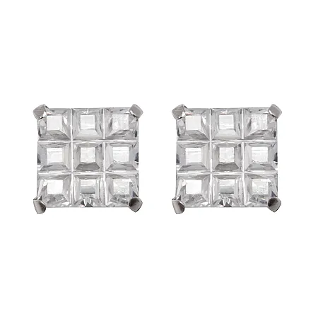 silverline,unisex, ασημένια σκουλαρίκια καρφωτά μονόπετρα με τετράγωνο ζιργκόν 8x8 χιλιοστών