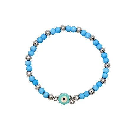 Ασημένιο ,παιδικό ,βραχιόλι ,woofie, με λευκό επιπλατίνωμα, γαλάζιες χάντρες & "ματάκι βασκανίας"-0230352801