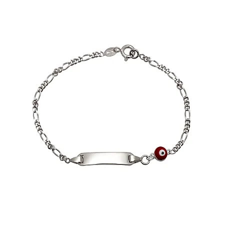 Ασημένιο ,παιδικό ,βραχιόλι ,ταυτότητα, woofie, με λευκό επιπλατίνωμα, σμάλτο & "μάτι βασκανίας" unisex-0230431101