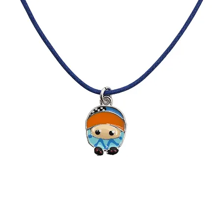 Woofie, ασημένιο ,παιδικό ,κολιέ, επιπλατινωμένο για αγόρια με σμάλτο, & μπλε βαμβακερό κορδόνι -0330297901