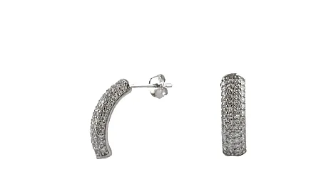 silverline, ασημένια, γυναικεία σκουλαρίκια, κρίκοι, με λευκά ζιργκόν & άσπρο επιπλατίνωμα