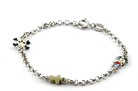Woofie, ασημένιο ,παιδικό ,βραχιόλι, με σμάλτο, πειρατή, νεκροκεφαλή & φάντασμα για αγόρια, επιπλατινωμένο χωρίς νικέλιο
