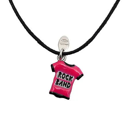 Woofie, ασημένιο, παιδικό, κολιέ, για κορίτσια, με σμάλτο, μαύρο βαμβακερό κορδόνι που αυξομειώνεται & λευκό επιπλατίνωμα