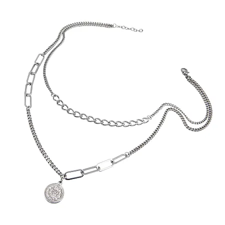 silverline, γυναικείο ,κολιέ με νόμισμα και άσπρο, επιπλατίνωμα, από ,ανοξείδωτο, ατσάλι, 46,5cm
