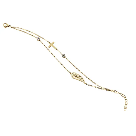 silverline,γυναικείο, βραχιόλι, από, ανοξείδωτο, ατσάλι, επίχρυσο με λευκό, ζιργκόν