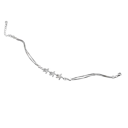 silverline, ασημένιο, γυναικείο, βραχιόλι με ζιργκόν, αστερίες, άσπρο, επιπλατίνωμα,18+4cmExt.Chain,