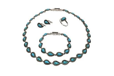 silverline, ασημένιο, γυναικείο, κολιέ, οδειδωμένο με τιρκουάζ, μαρκασίτη (η τιμή αφορά το κολιέ μόνο όχι ολόκληρο το σετ)