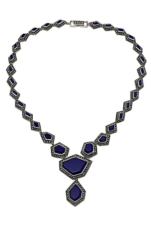 silverline,, ασημένιο, γυναικείο, κολιέ, οξειδωμένο με μαρκασίτη, λάπις,