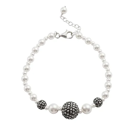 silverline, ασημένιο, γυναικείο, βραχιόλι με πέρλες, μαρκασίτη, άσπρο, επιπλατίνωμα,