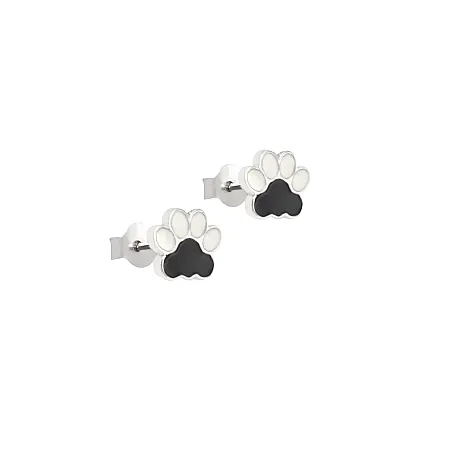 Woofie, ασημένια, παιδικά, κοριτσίστικα, σκουλαρίκια με σμάλτο, πατουσάκια, άσπρο, επιπλατίνωμα,