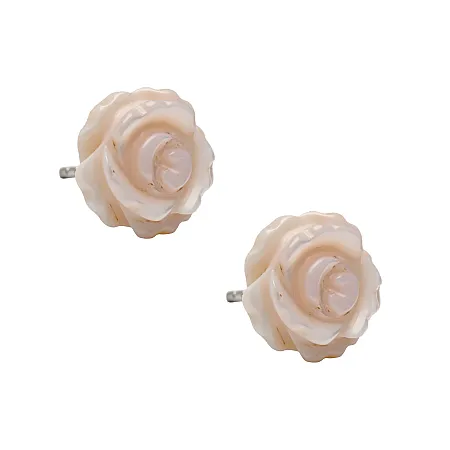 silverline, ασημένια, γυναικεία σκουλαρίκια με ροζ φίλντισι, σε σχέδιο λουλουδιού & λευκό επιπλατίνωμα.