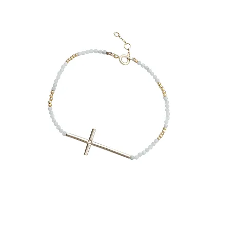 silverline, ασημένιο, γυναικείο, βραχιόλι με σταυρό, αβεντουρίνη, ζιργκόν, κίτρινο, επιχρύσωμα