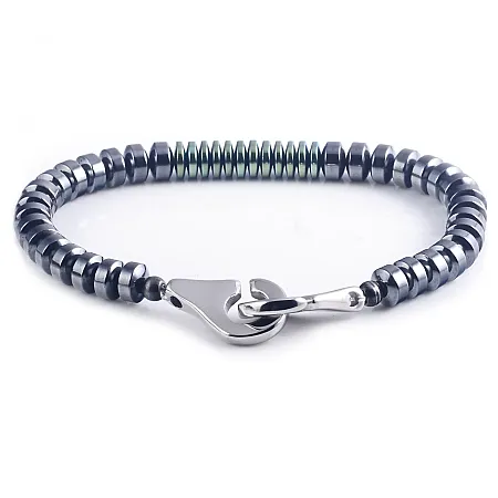 Βραχιόλι ανδρικό με ανοξείδωτο ατσάλι, αιματίτη & χειροπέδες αστυνομίας, TRIBUTE,0230444301