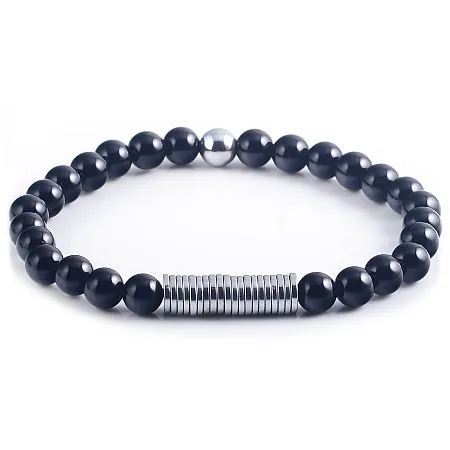 Ανδρικό βραχιόλι με ανοξείδωτο ατσάλι & μαύρο όνυχα,free size,TRIBUTE,0230444801