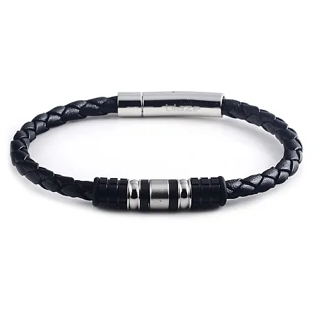 Ανδρικό βραχιόλι, δερμάτινη χειροπέδα από ανοξείδωτο ατσάλι, 21.8 εκατοστά, TRIBUTE, 0230445201