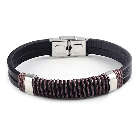 Βραχιόλι ανδρικό με δέρμα & ανοξείδωτο ατσάλι, 23 cm, TRIBUTE