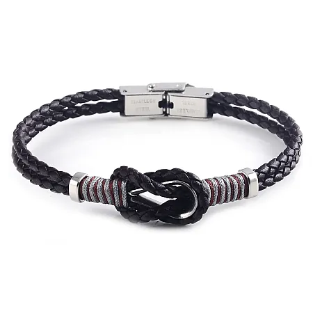 Ανδρικό βραχιόλι με ανοξείδωτο ατσάλι, δέρμα & κόμπο του Ηρακλή, 20 cm, TRIBUTE