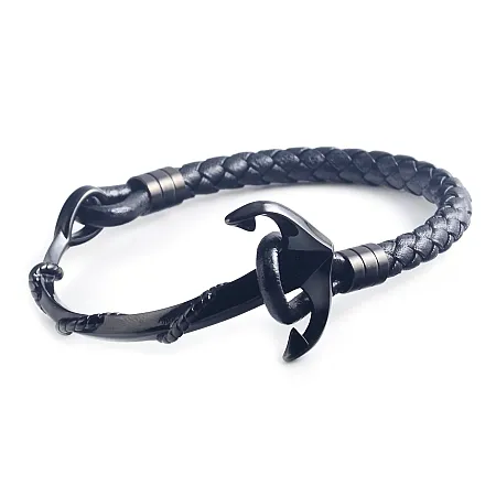 Ανδρικό βραχιόλι, χειροπέδα με άγκυρα, δέρμα & ανοξείδωτο ατσάλι,TRIBUTE, 0230446501