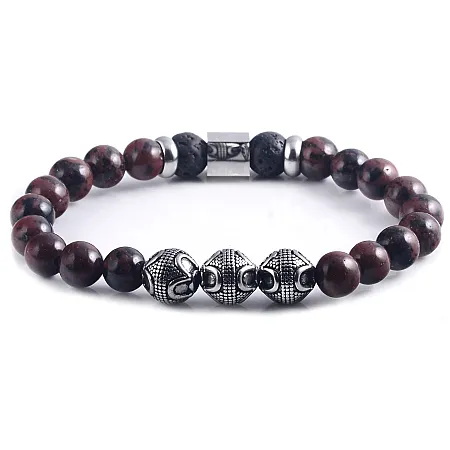 Ανδρικό βραχιόλι από ανοξείδωτο ατσάλι με εσωτερική σιλικόνη & oψιδιανό Mahogany, free size, TRIBUTE,0230447801