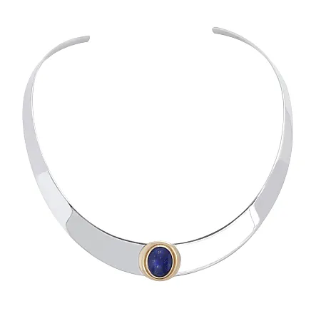 silverline, γυναικείο, ασημόχρυσο, κολιέ, λαιμαριά με 925, ασήμι, Κ14, χρυσό και λάπις, επιπλατινωμένο,