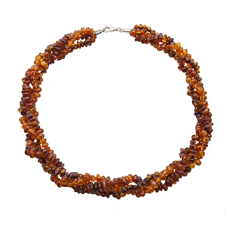 Κολιέ κεχριμπάρι, ασημένιο, γυναικείο, με 3σειρα στριφτά τσιπς,χειροποίητο.42cm,silverline