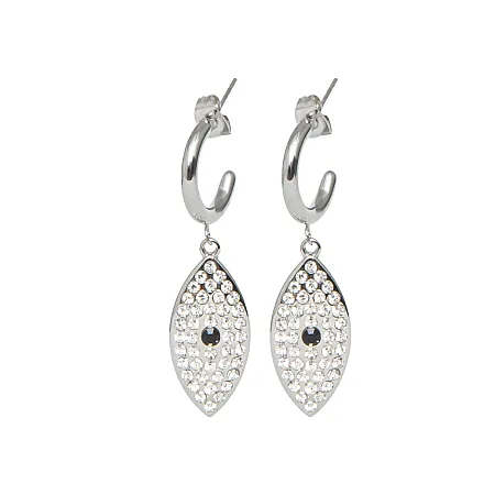 Σκουλαρίκια γυναικεία, κρεμαστά 4 εκατοστά μήκος, με μάτια βασκανίας & ζιργκόν, καρφωτά, από ανοξείδωτο ατσάλι, silverline, 0130551201,