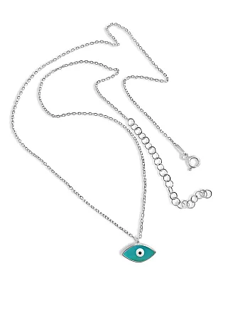 Κολιέ, ασημένιο, γυναικείο, με σμάλτο, μάτι βασκανίας επιπλατινωμένο,42 εκατοστά μήκος & αλυσίδα προέκτασης 6 εκατοστών, silverline, SN3,
