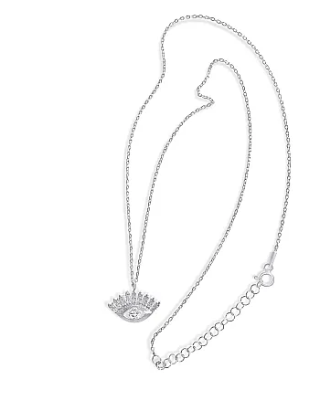 Κολιέ, ασημένιο, γυναικείο, με ζιργκόν, μάτι βασκανίας επιπλατινωμένο,42 εκατοστά μήκος & αλυσίδα προέκτασης 6 εκατοστών, silverline, SN2