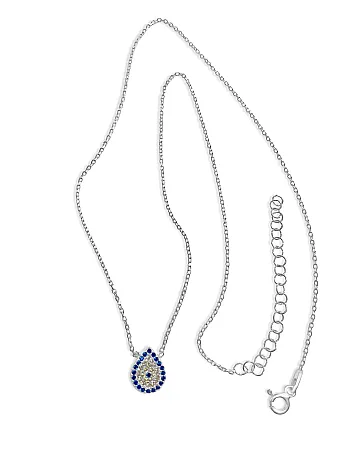 Κολιέ, ασημένιο, γυναικείο, με ζιργκόν, μάτι βασκανίας επιπλατινωμένο,42 εκατοστά μήκος & αλυσίδα προέκτασης 6 εκατοστών, silverline, SN1,