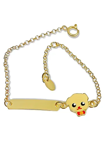 Βραχιόλι, παιδικό, ταυτότητα, για αγοράκια, ασημένιο, με σμάλτο διπλής όψης, 14 εκατοστά μήκος συν 2,3 εκατοστά αλυσίδα επέκτασης, με φατσούλα woofie, & άσπρο επιπλατίνωμα ή κίτρινο επιχρύσωμα, woofie, 0230406302
