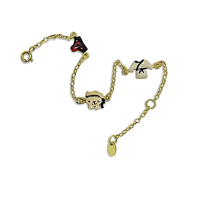 Βραχιόλι, ασημένιο, 925 ασήμι, παιδικό, για αγόρια, με σμάλτο διπλής όψης ,14 εκατοστά+2,5 εκατοστά αλυσίδα επέκτασης, με θέμα καράτε, με άσπρο επιπλατίνωμα ή κίτρινο επιχρύσωμα, woofie ,0230407201,,