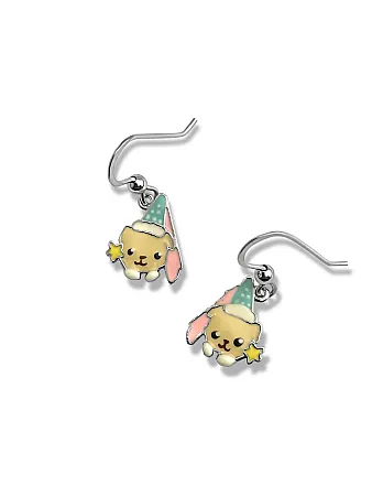 Σκουλαρίκια, ασημένια, παιδικά, με σμάλτο διπλής όψης, φατσούλα woofie νεράιδα, κρεμαστά με γάντζο, επιπλατινωμένα, woofie, 0130529901