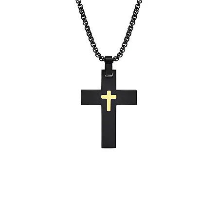 Ανδρικό, ατσάλινο κολιέ με σταυρό 4,7x3 εκατοστά & καδένα 60 εκατοστών,TRIBUTE,0330346001