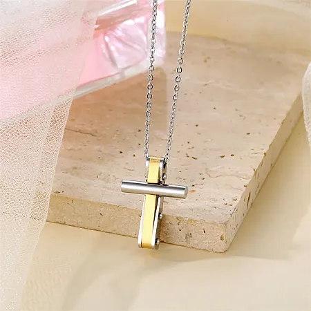 Ανδρικό, ατσάλινο κολιέ με σταυρό 2,5X1,8 εκατοστών & 50+5 εκατοστά αλυσίδα με επέκταση, TRIBUTE, 0330347101