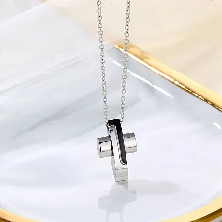 Ατσάλινο ανδρικό κολιέ με σταυρό 2x2,2 εκατοστών & 50+5  εκατοστών αλυσίδα με επέκταση, TRIBUTE,0330346701