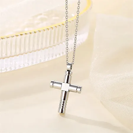 Ανδρικό ατσάλινο κολιέ με σταυρό 2X2,8 εκατοστών &  50+5  εκατοστά αλυσίδα με επέκταση, TRIBUTE,0330346801