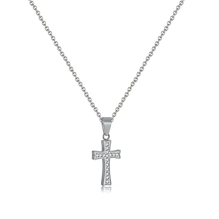 Γυναικείο κολιέ με σταυρό από ανοξείδωτο ατσάλι με ζιργκόν, 45+5 εκατοστά,silverline,0330345201