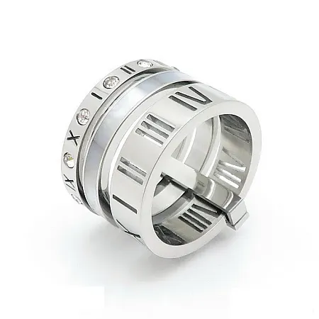 Δαχτυλίδι γυναικείο τριπλό ολόβερο, 12 χιλιοστά, από ανοξείδωτο ατσάλι με ζιργκόν & φίλντισι, silverline, 0430695025